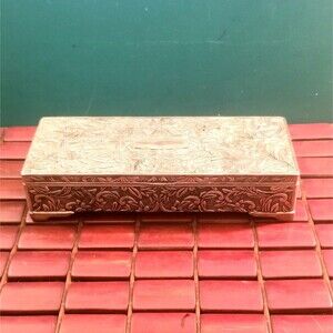 Vintage Godinger Silverplate Trinket Jewelry Box Gray Velvet Lined 9"x4"